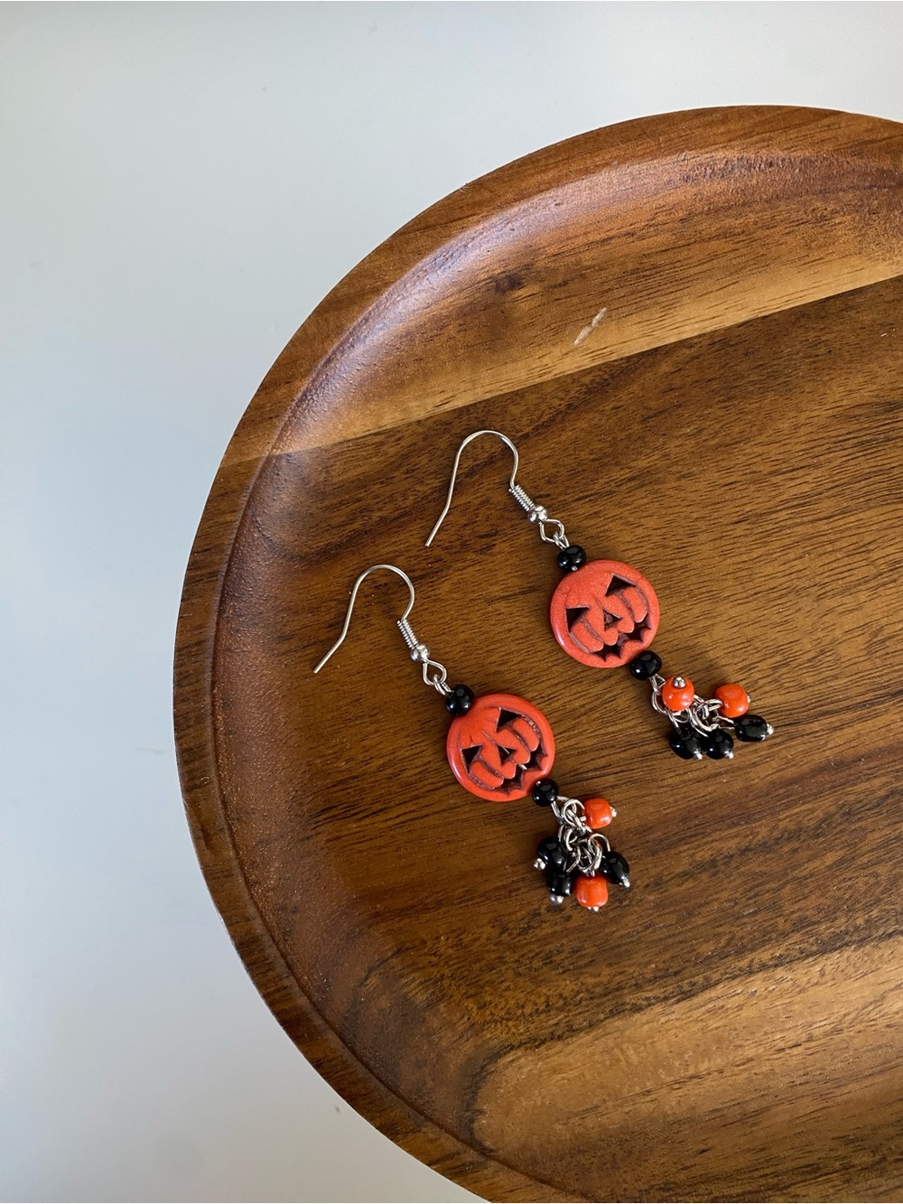 4/$15 Carved Stones Halloween Jack-O'-Lantern Dangle Earrings